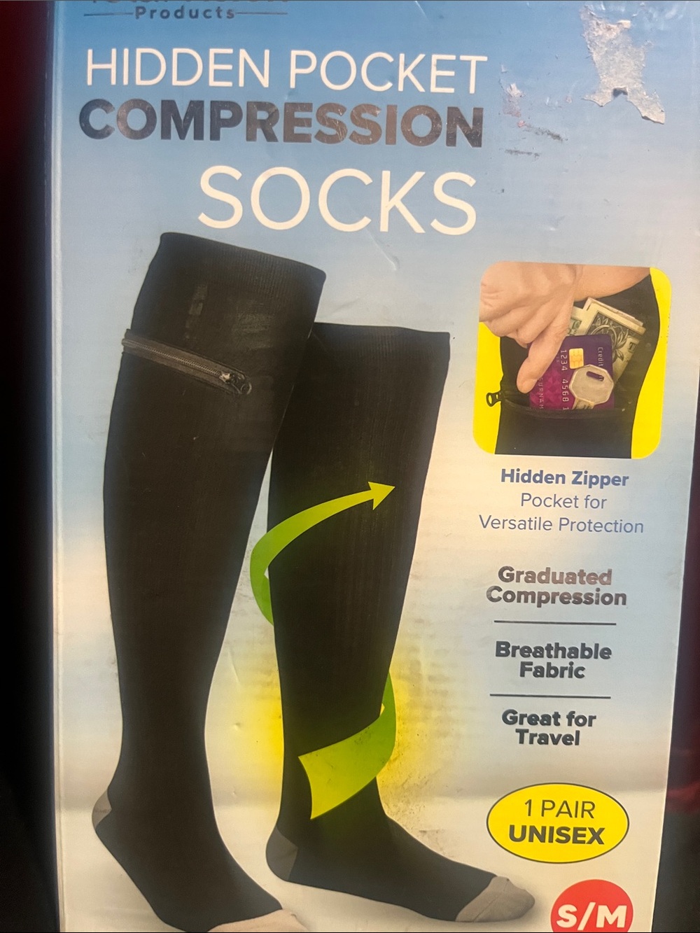 Hidden Pocket Compression Socks - Black - Unbranded